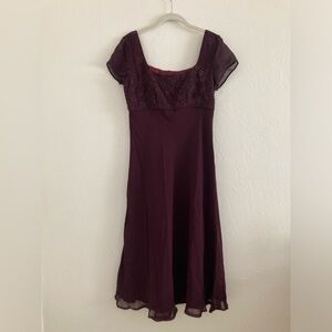 Vintage Beaded Purple Regency Era High Waist Formal Midi Dress Bridgerton Size 6